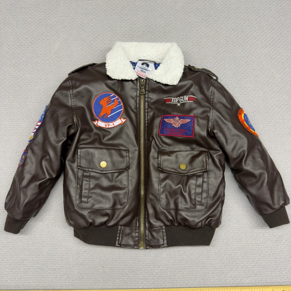 Top Gun Maverick Kids S Flight Jacket Brown Faux Leather Bomber Sherpa Halloween